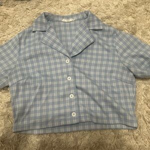 Elodie Blue plaid crop button up